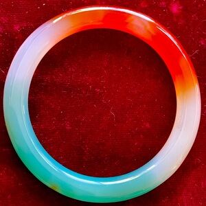Green White Red Three Color Nephrite Jade Asian Chinese Bangle Bracelet